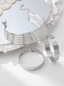 Set de 3 piezas de collar gargantilla y aretes geométricos de metal con diseño exagerado en color dorado - Conjunto de pendientes y gargantilla - Ver 10