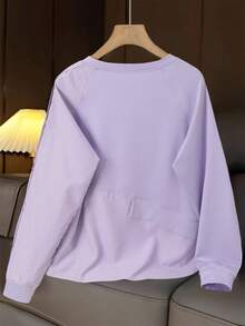 1pc Striped Patchwork Contrast Color Ribbed Button Women Top, Daily Wear, Spring/Autumn, White, Black, Blue, Pink, Green, Yellow - Lilac Purple - View 2
