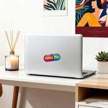 1PC 3 Inch Waterproof Outdoor PVC Removable Sticker Chill Pill Capsule Retro Pop Art 90s 2000s Y2K Aesthetic Colorful Cartoon Relax Good Vibes Only Anxiety Relief Decal For Laptop Fridge Skateboard Luggage Room Decor Party Favors Girl Style - Multicolor - View 5