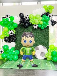 124件/套足球派对气球装饰套装，包含10英寸足球造型气球、站立式足球守门员卡通铝箔气球、黑色、白色、绿色乳胶气球，适用于足球比赛、生日派对装饰、足球主题派对、家居装饰、拍照道具、足球游戏派对等场合。 - 彩色 - 查看 5