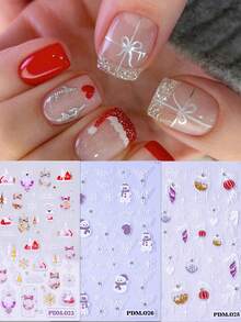 2/3 Peças de Adesivos de Arte de Unhas com Relevo de Flocos de Neve de Desenho Animado de Inverno - Design de Arte DIY para Flocos de Neve Fofos, Bonecos de Neve, Sinos, Laços, Duendes, Renas, Papai Noel e Ursos de Pelúcia durante o Inverno, Natal e Ano Novo, Adequado para o Dia a Dia, Casamentos e Feriados das Mulheres. Adesivos de Arte de Unhas Descartáveis com Estilo de Tema Fofo e de Desenho Animado, Fáceis de Colar Decoração de Salão de Beleza
