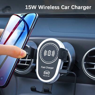 无线车载手机支架，一键释放，快速充电，手动夹式出风口安装，兼容 17/16/15/14/13/12/11/Pro/Max 及更新机型，支持无线充电，带 USB 接口，男女通用，附带 2 个车载挂钩