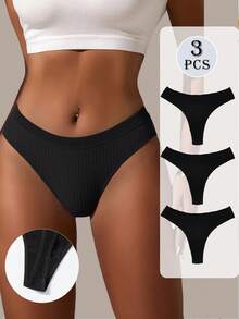 3条装女士性感丁字裤，无痕低腰G字裤柔软内裤 - 黑色 - 查看 10