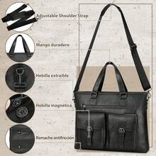 Portafolio para Hombre de 15. 6 Pulgadas, Maletín de Laptop de Piel PU, Grande Capacidad, Impermeable, Ideal para Trabajo, Negocios y Viajes - Negro - Ver 7