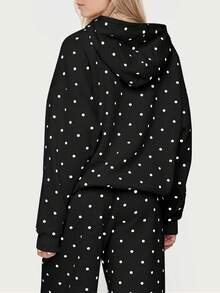 Polka Dot Sweat Set For Women Two Piece Bow Print Tracksuit Long Sleeve Hoodie Wide Leg Sweatpants 2 Piece Outfits - Black - View 4