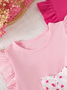 Bộ 3 món thời trang cho bé gái, gồm váy tay bồng in hình trái tim và váy phối màu trơn, thích hợp mặc mùa hè. - Màu Hồng Tươi - Xem 6