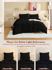 2/3件套纯色被套套装，床上用品，超柔软抗起球，亲肤透气，四季皆宜，可机洗，时尚卧室/婚礼装饰，多种尺寸可选，不含被芯和枕芯，家居必备，带拉链，卧室装饰，送父母/朋友的礼物，黑色 - 黑色 - 查看 9