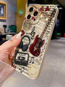 Guitar Music Painted Perforated Beige Painted Minimalist Fashion Creative Shockproof Phone Case Compatible With IPhone 17/17 Pro/17 Pro Max/16/11/16 Pro/16 Plus/16 Pro Max/16e/15 Pro Max/13/14/12/XS/XR/7G/8P, Compatible With Samsung Galaxy S25/S25 Plus/S25 Ultra/A16/A36/A26/A56/A50/A12/A32 - Multicolor - View 3