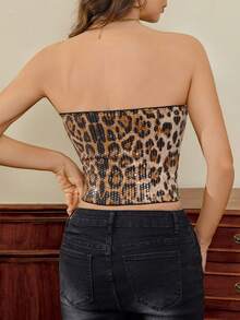 Áo crop top họa tiết da báo thanh lịch quyến rũ dành cho nữ đính hạt - Nhiều màu - Xem 5