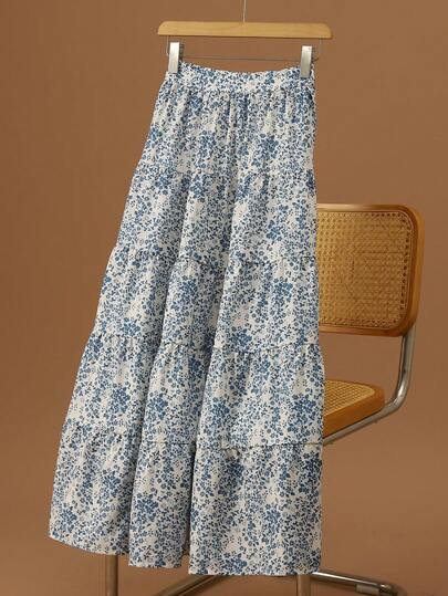 LuminousWealth Women's Floral & Leaf Print Bohemian Maxi Dress - Colorful Floral Pattern, High Waist, Flowing Design, Suitable For All Seasons, High Waist Dress Without Ruffle Hem, Beach