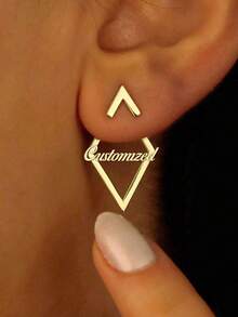 1 par de elegantes pendientes de cruz dorados, pendientes de símbolo de tachuelas, pendientes icónicos dorados, joyería de uso diario, pendientes de diseño original, joyería personalizada con diseños opuestos, personalización de nombre personalizada en pendientes, estilos opuestos, rectangular, estilos de diseño abstracto. - Estilo 6 - Ver 7