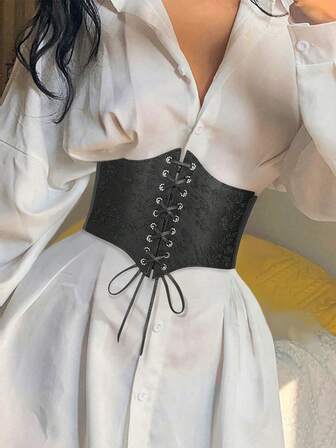 1pc Women's Black Lace Corset Belt, Sexy Palace Style Suitable For Street Photography, Commuting Or Daily Wear