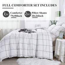 Checkered Comforter Twin (66x90Inch), Black White Plaid Gingham Bed Set, Lightweight Microfiber Geometric Preppy Bedding, 2 Pieces, Bedding F2BF - 06 - 網格 - 白色 - 查看 2