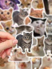 50张猫咪表情包贴纸，适用于笔记本电脑、手册、手机壳等，趣味装饰贴花 - 彩色 - 查看 10