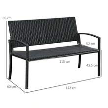Outsunny 2-Seater Poly Rattan Garden Bench With Steel Frame And Black Wicker, B122 X W60 X H87cm, For Garden And Patio - 1 - View 7