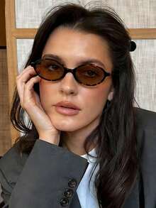 一副椭圆形复古玳瑁纹女士时尚眼镜，适合所有季节，可搭配各种服饰和配饰 - 豹紋 - 查看 3