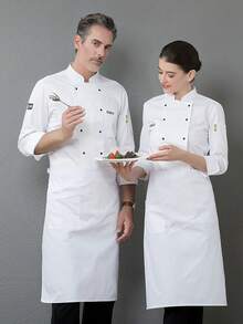 Men New Fashion Chef Uniform Long Sleeve Coat, High-End Hotel/Restaurant/Bakery/Cafe , Stylish & Unique Design With Hoof Cuffs, Oblique Placket, Comfortable & Breathable Fabric, Durable, Pen Pocket For Small Items - White - View 3