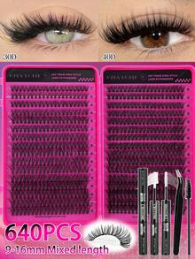 640/544 Cụm lông mi giả riêng lẻ, 9-16mm D Curl 10D + 20D / 30D + 40D / 50D + 60D / 80D + 100D Sách mi dung lượng lớn, Bộ nối mi mỏng và tự nhiên, Cụm mi có keo dán mi, Cọ mi và nhíp, Thân thiện với người mới bắt đầu, Thích hợp cho gia đình, du lịch, tiệc tùng và làm quà tặng Giáng sinh - Màu Hoa hồng đỏ - Xem 2