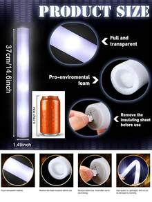 36 件 LED 白色泡沫棒白光闪光欢呼棒婚礼棒婚礼新娘礼物派对单夜灯狂欢派对发光氛围用品夏季生日礼物海滩返校学校用品房间装饰