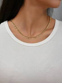 1件简约时尚百搭项链，镀金圆形吊坠项链，适合日常佩戴或作为礼物 - 金色 - 查看 1