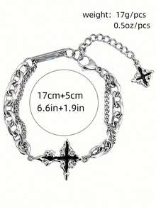 独特复古时尚休闲嘻哈明星吊坠双层手链，男女皆宜，适合日常佩戴、度假、音乐节、周年纪念日等场合，也是情侣礼物或送给她的礼物。 - 十字架 - 查看 4
