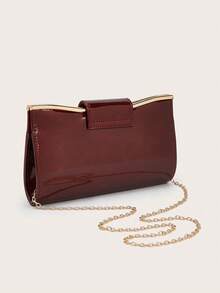 绗缝翻盖PU纯色信封包，时尚亮色派对手拿包，激光亮色链条单肩包，光泽晚宴迷你方包，适合女士约会、派对、宴会等场合 - 酒紅色 - 查看 5