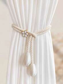 New Elegant Floral Curtain Tiebacks - Adjustable, 4 Colors (Pink, Blue, White, Champagne) Available, Graceful Wheat Flower Curtain Tie Backs - Luxury Adjustable, Decorative, Suitable For Bedroom And Dining Room, Modern Style, Golden Trim, Curtain Decor | Floral Decor |, With Tassels, Polyester Rope, Bedroom And Dining Room Decor, Living Room Curtains - Multicolor - View 16