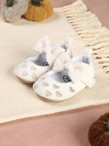 Autumn New Princess Shoes With Bow & Heart Print, Sweet Style Flat Party Shoes For Infant Girl 1st Birthday/Toddler - White - View 4