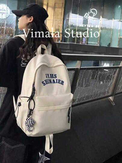 时尚大容量学生背包，带吊坠和字母装饰，非常适合旅行，时尚背包，学校包，学校包，书包，便携式，笔记本电脑隔层，大容量，适合青少年女孩、女大学生、大学、中学、高中、户外、旅行、郊游、小学、办公室