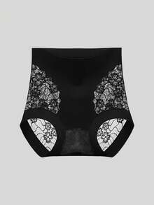 High Waist Lace Seamless Slimming Shaping Tummy Control Panties For Women - Black - View 3