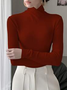 Women's Solid Color Knit Criss-Cross Collar Undershirt, Office Wear Spring New Item Casual - Red - View 3
