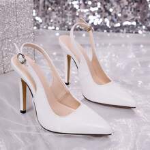 Geeyea Fashionable And Comfortable Pointed 12cm Slim High-Heeled Lace Up Women's Spring And Autumn Shoes, Minimalist Slanted Back Sandals, Elegant Black High-Heeled Shoes - 白色 - 查看 3