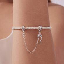 WOSTU 1件925纯银可爱雪花蝴蝶邪眼心形硅胶安全链，适用于女士手链DIY时尚饰品礼品