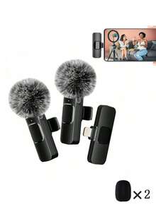 Black Clip-On Wireless Microphone, Wireless Lavalier Microphone Compatible With IPhone, Android, Professional Clip-On Microphone, Plug And Play Wireless Microphone, Mini Microphone, Suitable For Gaming Live Streaming, Video Recording, Interviews, Vlog - Black - View 5