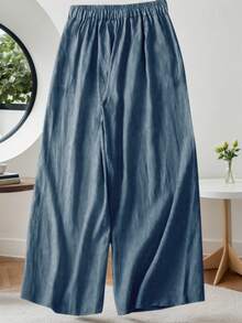 素色闊腿褲 - 水鴨藍 - 查看 2