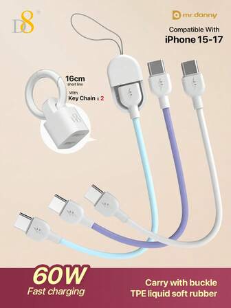  D8 60W snabbladdningskabel, USB C till USB C-kabel, Typ C-laddningskabel, Snabbladdningssladd, Bärbar nyckelringsladdare, Datasynkroniseringskabel, Flätad USB-kabel, Nylonladdningssladd, PD-snabbladdning, Strömförsörjningsladdare, Kompatibel med iPhone, Kompatibel med Galaxy, Kompatibel med Goo Gle Pix El 9 8 7 6, Pixel Fold, Pi Xel Ta Blet, För Samsung Galaxy Xp Eria 1 V 5 V, Kompatibel med OnePlus, Kompatibel med iPad Pro, iPad Air, iPad Mini, Kompatibel med Ma*Book Air/Pro, Do Sw Itch, Hua Wei Pura 70