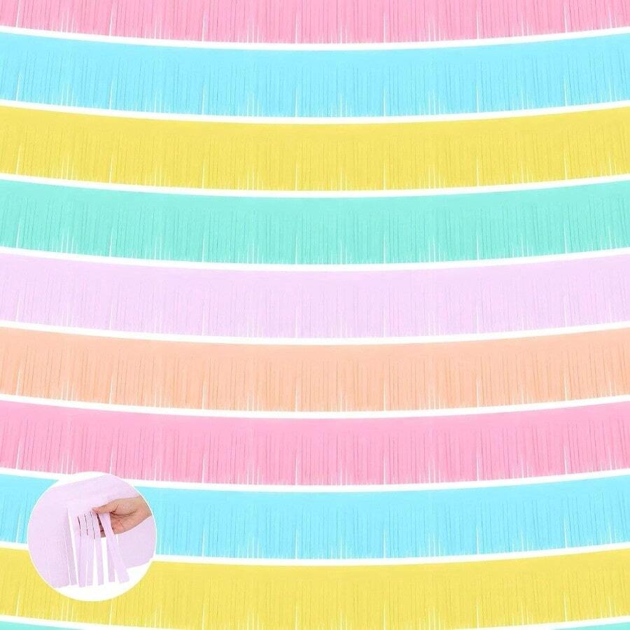 12 Pack 120 Feet Yellow, Orange, Pink, Blue Fringe Garland Tissue Paper Fringe Tassel Party Garland Wall Hanging Backdrop Streamers Wedding Birthday Autumn Thanksgiving - bánh macaron - Xem 1