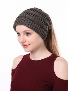 1顶新款欧美针织马尾辫开口帽，多功能保暖时尚女式户外帽 - 1pcs - 查看 5