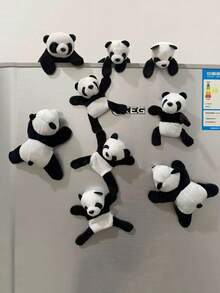 1/3pcs Cute Panda Plush Refrigerator Magnet Creative Stuffed Animal Magnet,Suitable For Home Use, Portable And Festival Gifts - Black and White - View 6