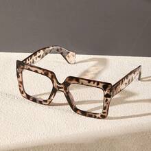 1pc New European And American Style Women's Large Frame Glasses, Fashion Leopard Print Colorblock Glasses, Photography & Video Props Glasses, Holiday Costume Glasses, Cycling & Running Glasses - Multicolor - View 6