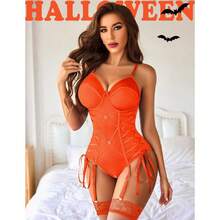 Lingerie For Women Sexy Corset Garter Lingerie Set One Piece Teddy Bodysuit Boudoir Outfit,31371380 - 橘色 - 查看 2