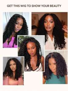 Perücken 13x4 Lace Front Pre Everything Pre Cut Pre Gebleicht Pre Gezupft Lockige Textur Premium Haar Kordelzug Perücke Finger Spiralenden Mühelos Atmungsaktiv Natürliches Schwarz Passend für alle Kopfgrößen Transparente Spitze 100% Echthaar Frontperücke für Frauen Unice Hair - SNatural - Übersicht 9