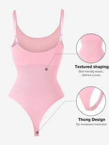 1pc Women Seamless Shapewear Bodysuit, Thong Bottom, Slimming Shaping Bodysuit, Tummy Control Bodysuit, Shapewear, Waist Trainer - Baby Pink - View 4