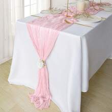 1pc Solid Color Cheesecloth Table Runner, Bohemian Style Polyester Tablecloth For Party Wedding Banquet Decoration - Baby Blue - View 7