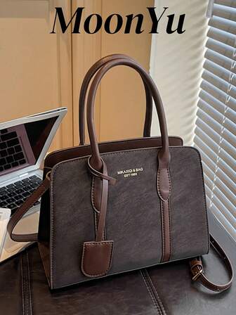 女士方形手提包，时尚简约优雅，配有可拆卸肩带，适合女士、女孩、大学生，咖啡色