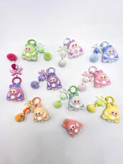 かわいい漫画動物バッグチャーム - レジン フロック加工(ぬいぐるみ詰めなし) DIYフォンペンダント、ふわふわの耳と鮮やかな表情、ピンクとマルチカラーのオプション、耐久性のあるレジン素材、バックパック、キー、レディースとティーンへのギフトに適しています(誕生日、バレンタインデー) - シングルペンダントアクセサリー、バックパックの装飾、ノベルティデザイン、魅力的なペンダント、装飾的なキーチェーン、ティーンアクセサリー、思い出深いギフト、カワイイ愛好家、バッグチャーム、伸縮ストラップ、カワイイファン