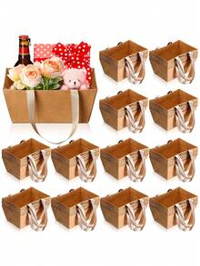 10pcs Kraft Paper Baskets, Kraft Paper Gift Baskets With Handles, 9.8 X 6.5 X 4.3 Inches - Gift Wrapping, Weddings, Parties, Easter, Valentine's Day, Suitable For Various Holiday Gifts - Multicolor - View 1