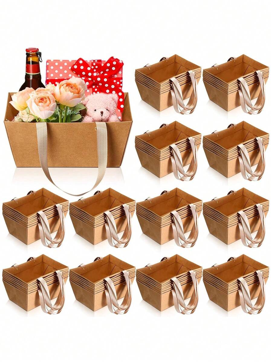 10pcs Kraft Paper Baskets, Kraft Paper Gift Baskets With Handles, 9.8 X 6.5 X 4.3 Inches - Gift Wrapping, Weddings, Parties, Easter, Valentine's Day, Suitable For Various Holiday Gifts - Multicolor - View 1