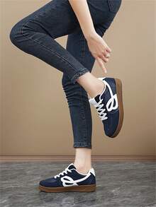 Couple's Retro Casual Thick Sole Sneakers, Breathable Campus Style Running Shoes - Blue - View 7