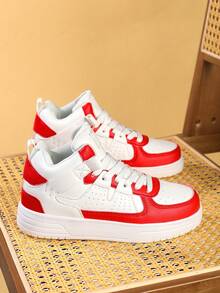 Cute And Casual All-Season Non-Slip Comfortable Versatile Wear-Resistant Lightweight High-Top Flat Shoes For Boys And Girls, Suitable For School, Running, And Sports. - 紅白色 - 查看 1